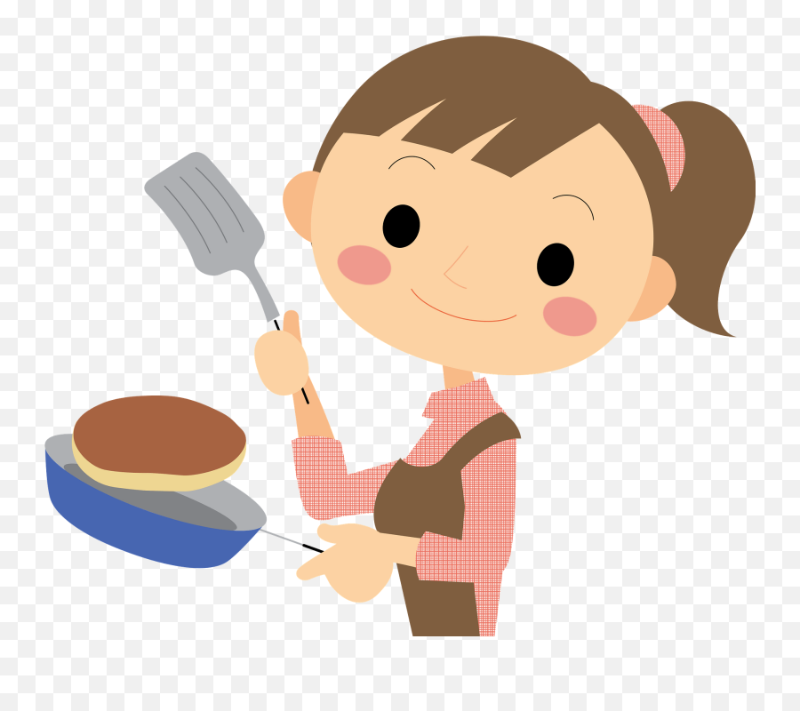 Girl Is Cooking Pancakes Clipart - Girl Cooking A Pancake Emoji,Baking Clipart