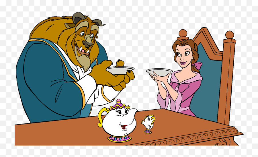 Belle Beast Mrs Potts Chip At The Table Beast Beauty - Belle With Beast At Table Emoji,Beauty And The Beast Clipart