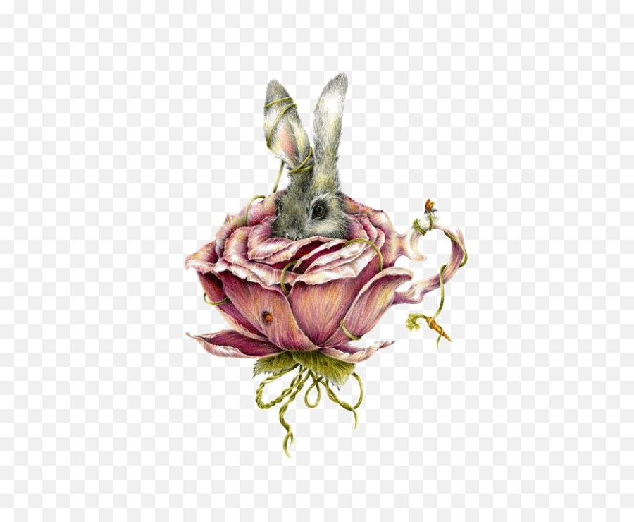 Download Brims Artist In Alices Illustration Adventures - Rabbit In Flower Tattoo Emoji,Teacup Clipart