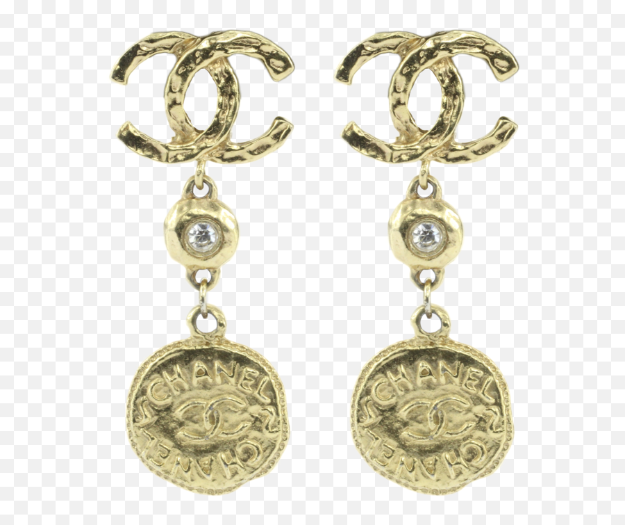 Vintage Chanel Gold Tone Cc Crystal - Vintage Chanel Coin Earrings Emoji,Chanel Cc Logo Earring