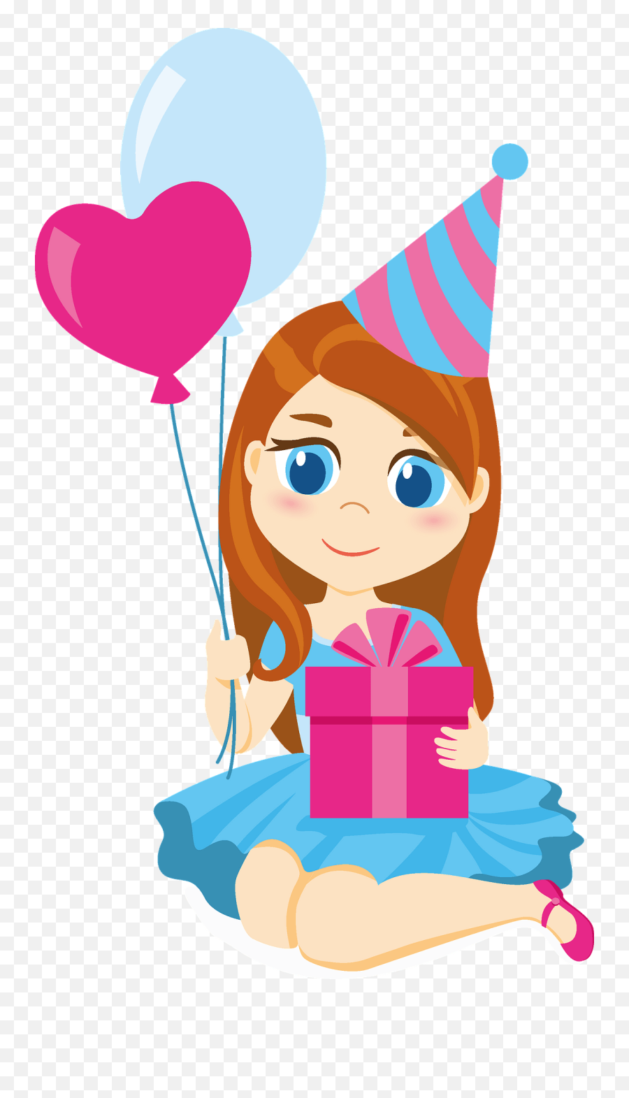 Birthday Girl With Balloons And Gift Box Clipart Free - Clipart Birthday Girl Cartoon Emoji,Present Clipart
