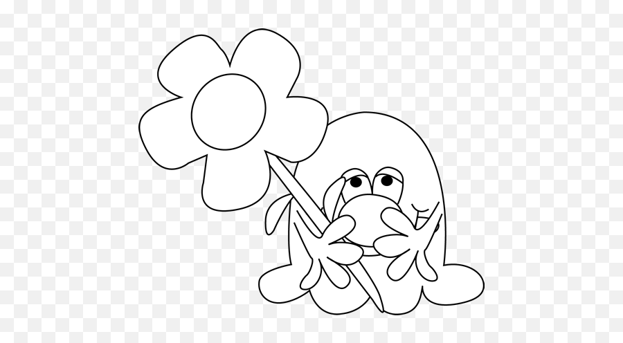 Black And White Monster Holding A Flower Clip Art - Black White Book Monster Clipart Emoji,Flower Clipart Black And White