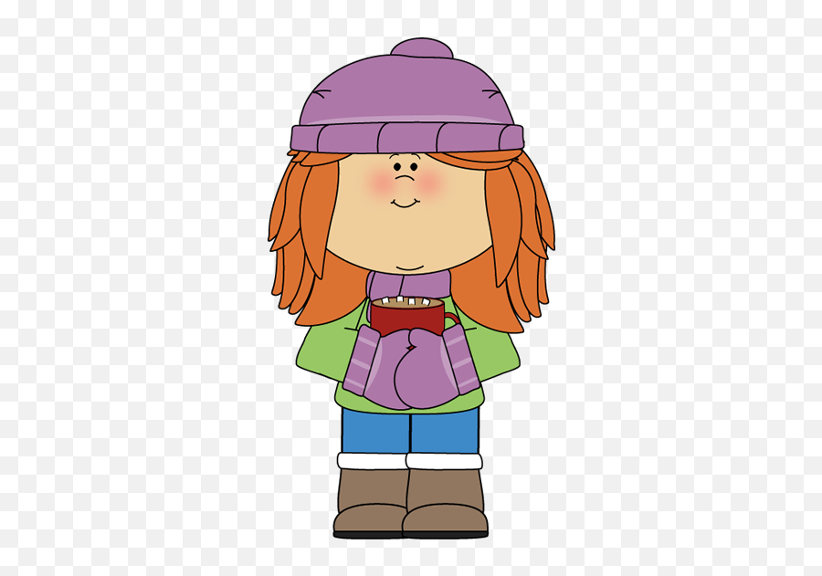 Winter Girl With Cocoa Clip Art - Girl In Winter Clothes Clipart Emoji,Clipart