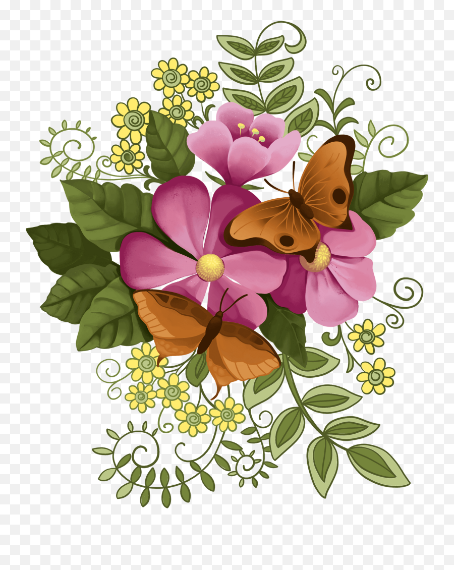 Flowers And Butterflies Clipart - Floral Emoji,Butterflies Clipart