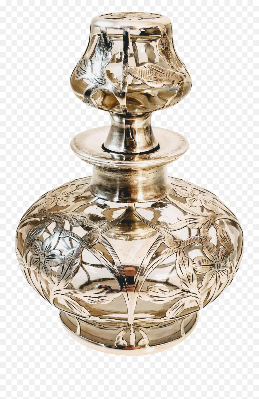 Vintage French Sterling Silver Overlay Perfume Cologne Bottle Emoji,Vintage Overlay Png