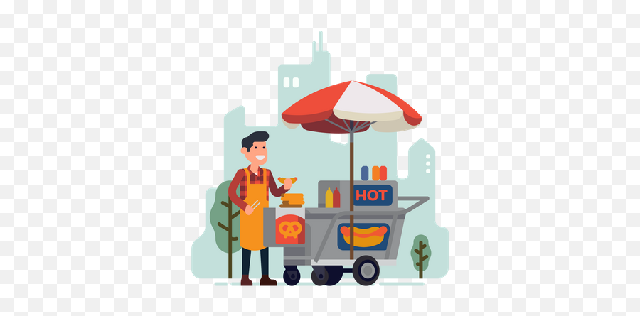 Best Premium Man Selling Hot Dog On Street Food Cart - Food Cart Vendor Png Emoji,Hot Dogs Logos