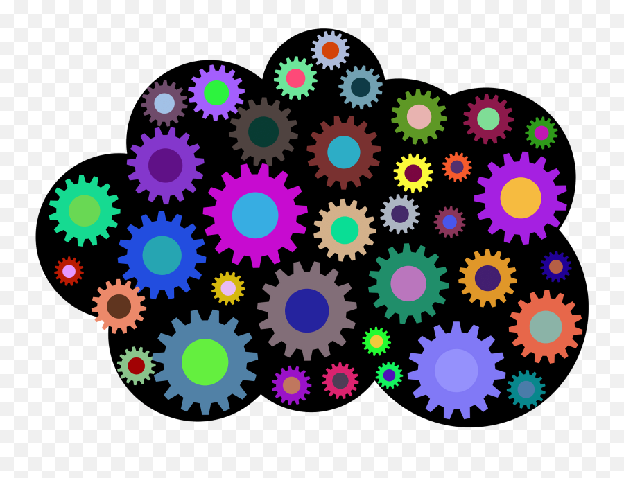Cloud With Coloured Gears Transparent - Engranes De Colores Png Emoji,Gears Transparent Background