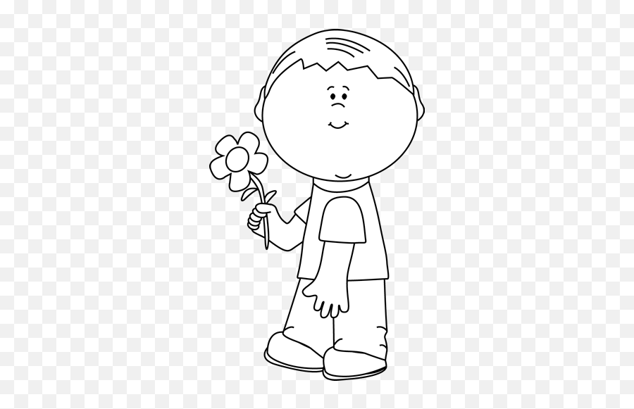 Library Of Girl Holding Flowers Graphic Royalty Free Black - Boy Holding Flower Clipart Black And White Emoji,Flower Clipart Black And White