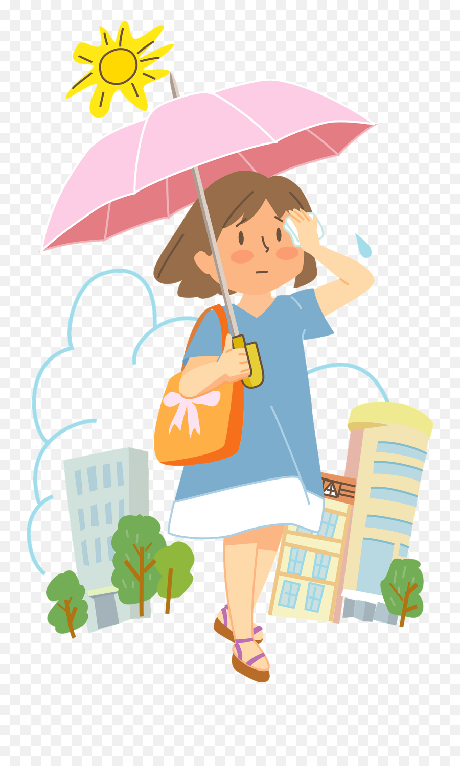 Woman Is Hot In The Summer Clipart - Girl With Umbrella Clipart Heat Emoji,Summer Clipart