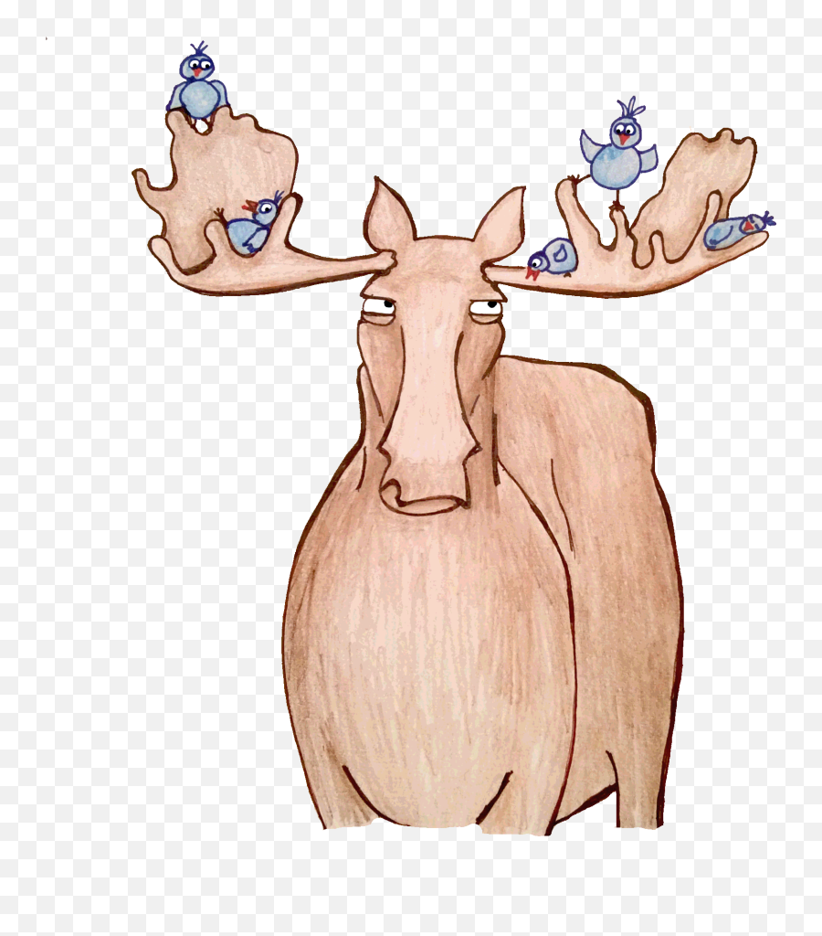 Grumpy Moose With Birds Cartoon Animals Moose Art Free Emoji,Christmas Moose Clipart