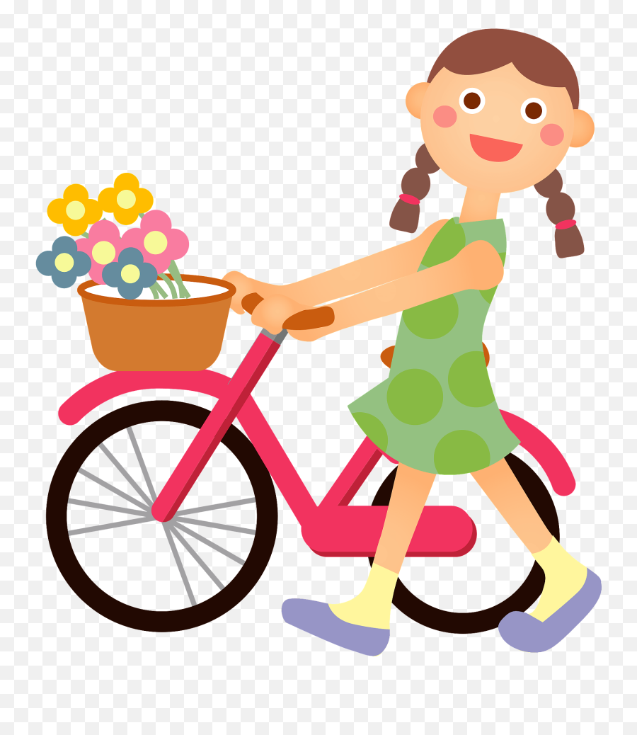 Girl Is Walking Her Bicycle Clipart - Bicycle Clipart Emoji,Bike Clipart