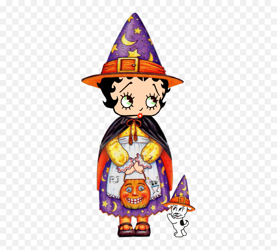 Cute Little Witch With Pudgy - Witch Hat Emoji,Vintage Halloween Clipart