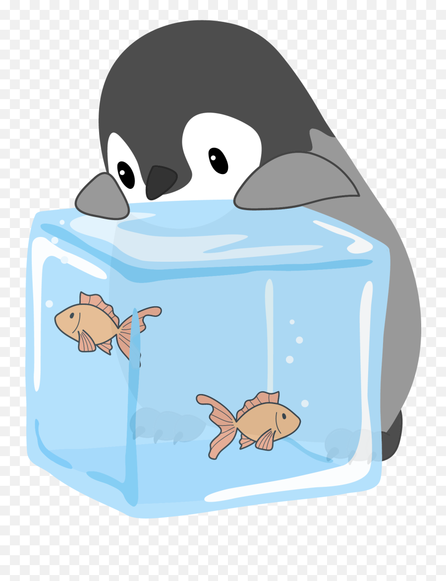 Baby Penguin Vinyl Wall Decal Frozen - Fish In Ice Cube Clipart Emoji,Ice Cube Clipart
