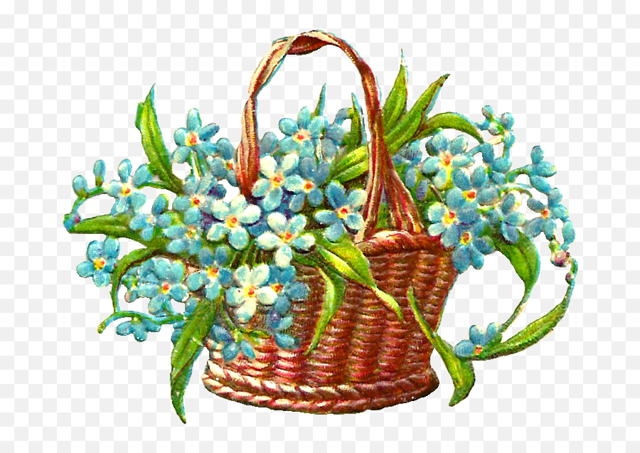Forget Me Not Flower Clip Art - Spring Flower Basket Flowers With Basket Clipart Png Emoji,Flower Clipart
