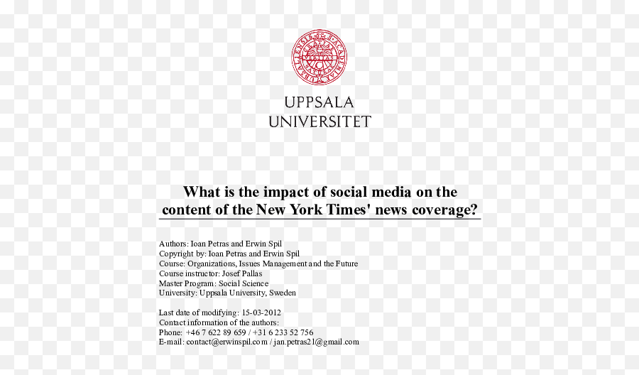 Pdf The Impact Of Social Media On The Content Of The New - Uppsala University Emoji,The New York Times Logo