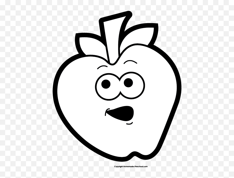 Apple Clipart Black And White - 56 Cliparts Cartoon Fruits Clipart Images Black And White Emoji,Apple Clipart