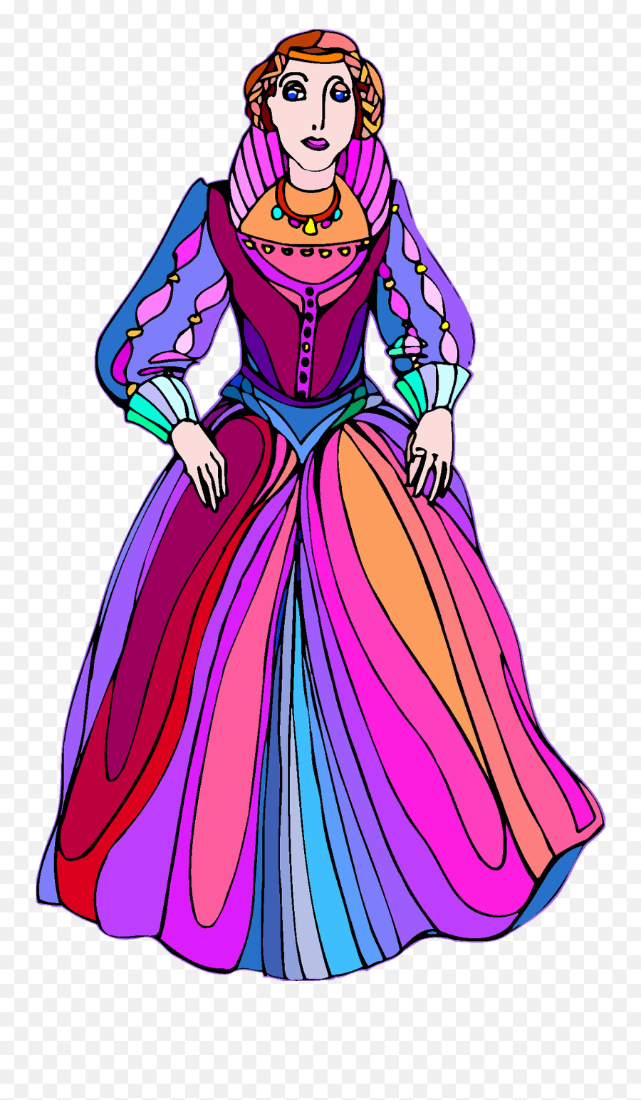 Princess In Colorful Dress Clipart - Sari Emoji,Dress Clipart