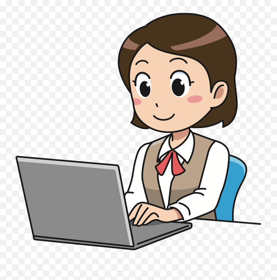 Student Working With Her Laptop Clipart - Girl On Computer Clipart Emoji,Working Clipart