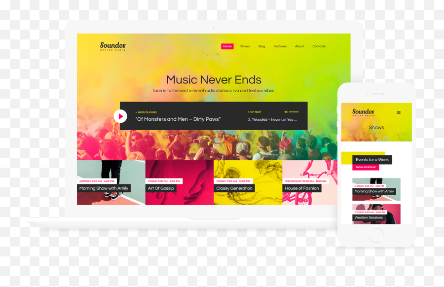 Sounder - The Best Online Radio Wordpress Theme Page Radio Web Design Emoji,Sounder Logo