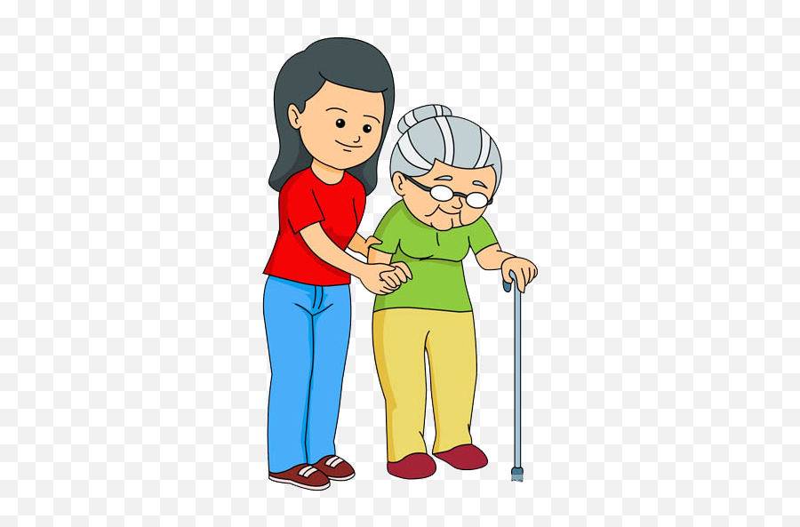 Girl Helping Old Lady - Respect To Elders Clipart Emoji,Help Clipart