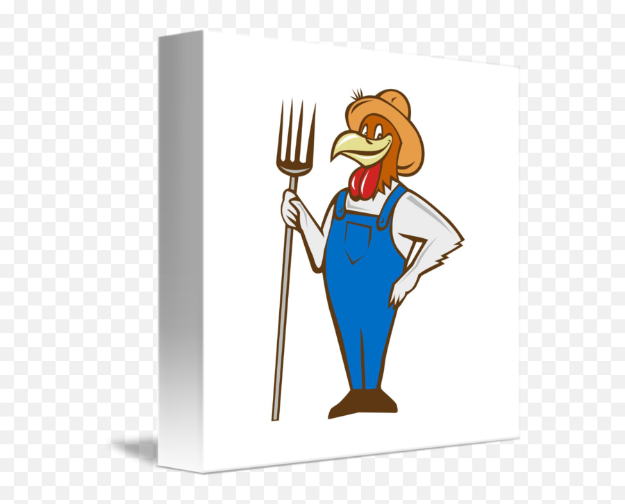 Chicken Farmer Pitchfork Isolated Cartoon By Aloysius Patrimonio - Chicken With Overalls Emoji,Pitchfork Png