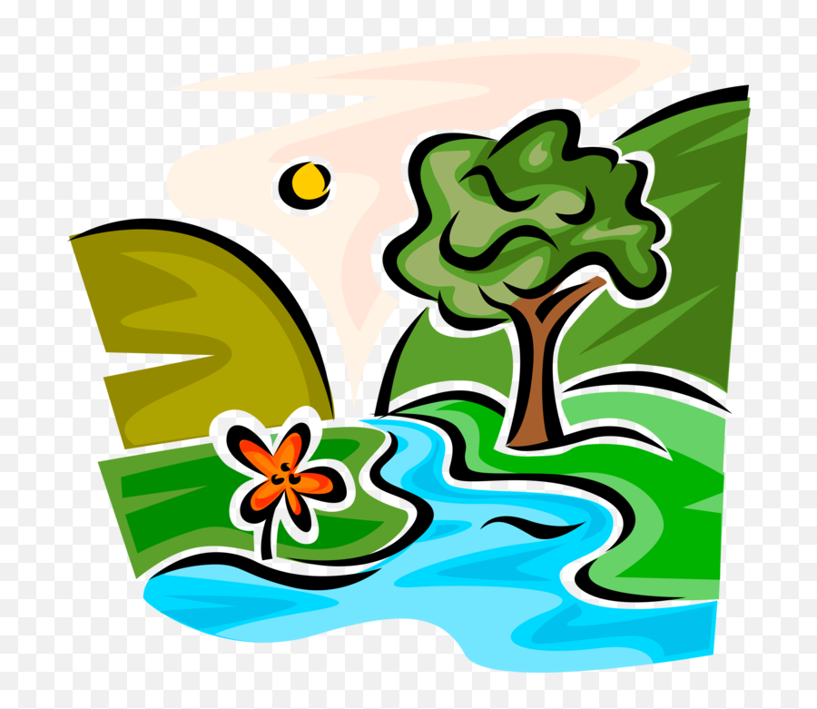 Mountain Stream With Trees Picture - Mountain Stream With Tree Emoji,Stream Clipart