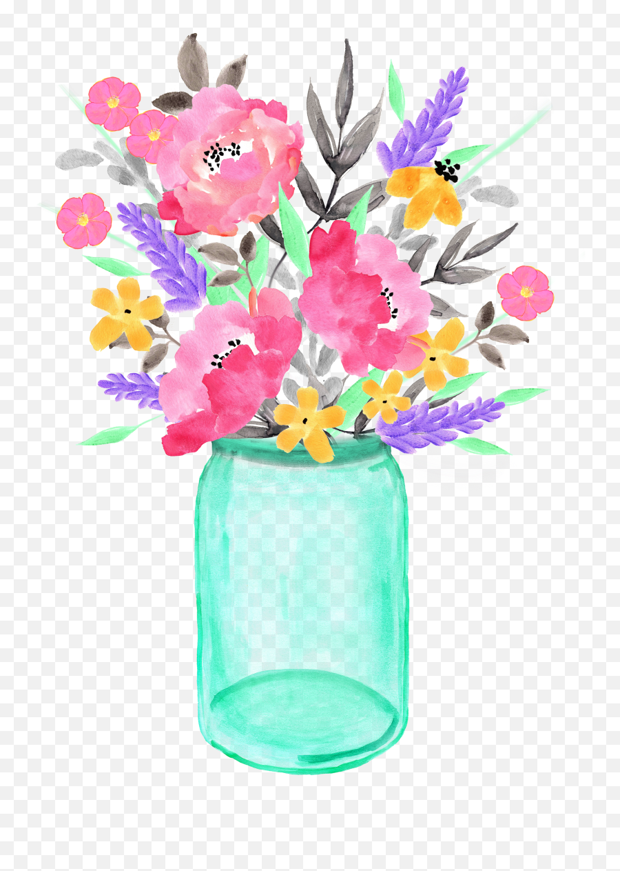 Mason Jar With Floral Bouquets Matching Floral Graphics Emoji,Mason Jar Transparent Background