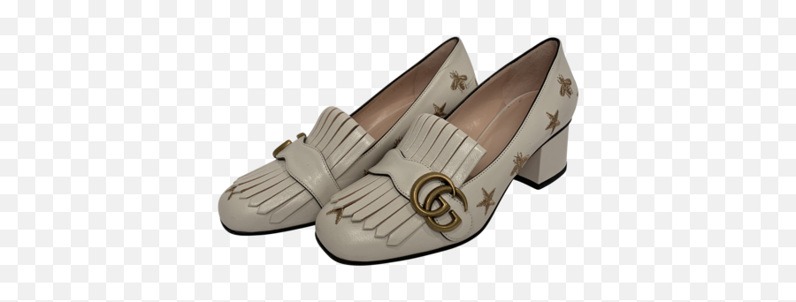 Cream Marmont Bee Gg Gold Logo Fringe Mid - Heel Loafer Gucci Marmont Bee And Star Loafer Emoji,Gold Logo