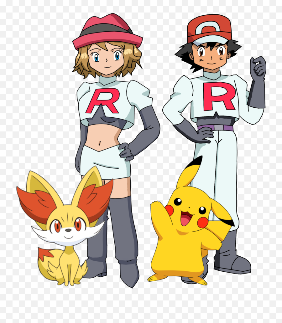 Ash And Serena By Stuanimeart - Pokemon Ash Team Rocket Emoji,Ash Hat Png