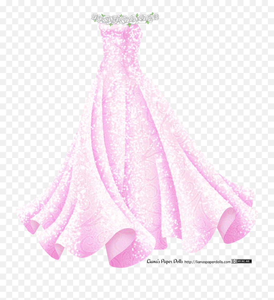 Sparkly Pink Gown With White Roses Lianau0027s Paper Dolls - Transparent Background Pink Dress Png Emoji,White Rose Png