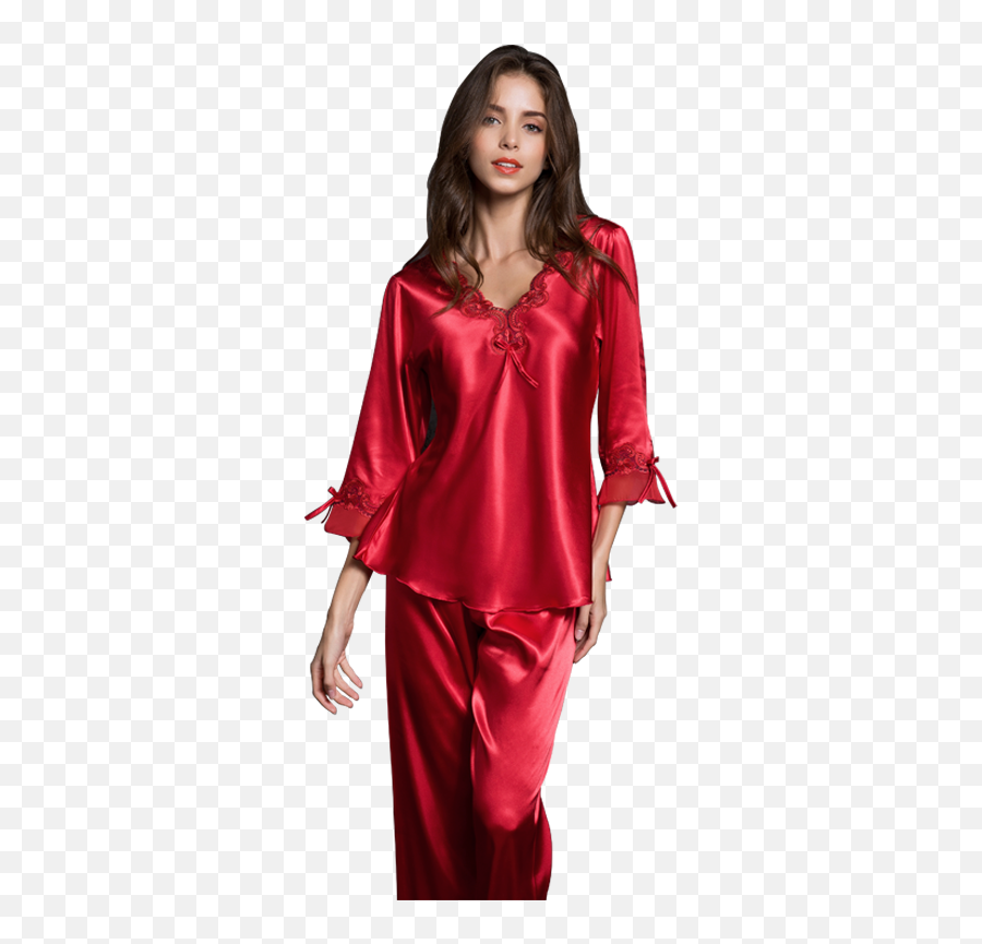 Silk Pajamas Set For Women Sleepwear - Silk Pajamas For Teen Red Emoji,Pajamas Png