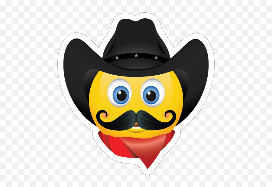 Cute Cowboy With Bandana Black Hat And Mustache Emoji Sticker,Black Hat Clipart