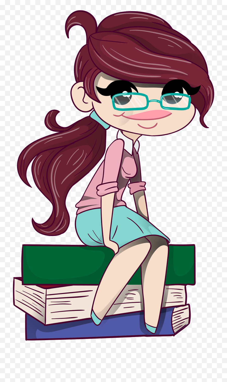 Bookworm Girl With Books Clipart - Dp Girls Of Cartoon Emoji,Bookworm Clipart