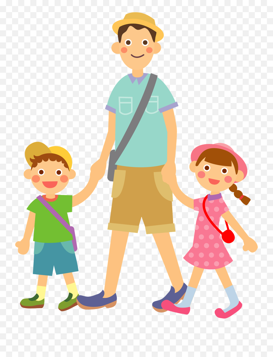 Walking With Son And Daughter Clipart - Dad With Son And Daughter Clipart Emoji,Dad Clipart