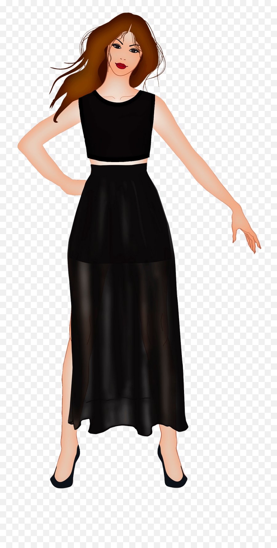 Girl In Black Dress Clipart - Black Dress Girl Clipart Emoji,Dress Clipart