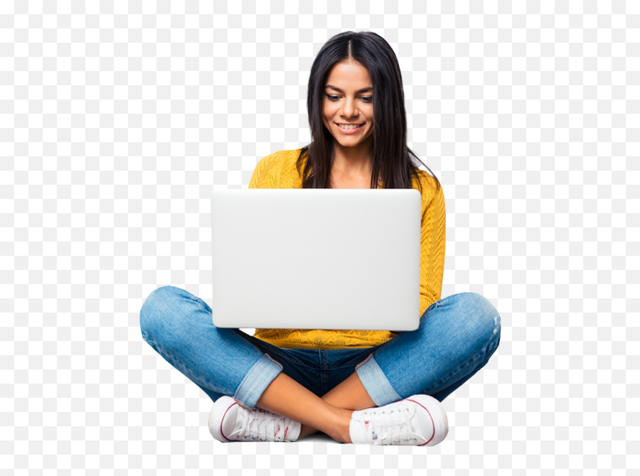 Girl Using Laptop Transparent Png Png Mart - Women With Laptop Png Emoji,Girl Sitting Png