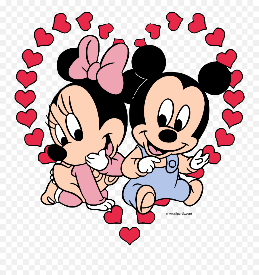 Baby Mickey And Minnie Mouse Heart Clipart Png - Minnie Emoji,Mickey And Minnie Mouse Clipart
