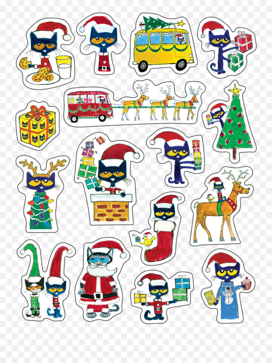 Pete The Cat Christmas Stickers U2013 Knowledgebound Emoji,Christmas Cat Clipart