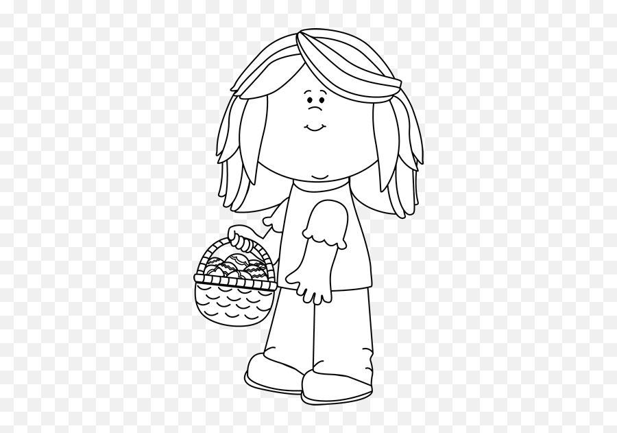 Black And White Girl Holding An Easter Basket Clip Art - Dot Emoji,Easter Basket Clipart