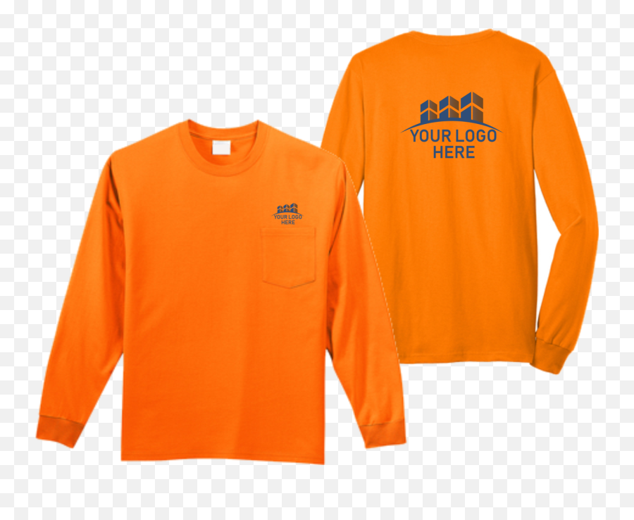 Safety Orange Long Sleeve T - Orange Long Sleeve Shirt Front And Back Emoji,Work Shirts With Logo