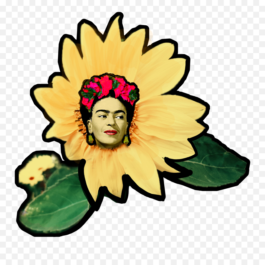 Frida Fridakahlo Sunflower Portrait Face Sunshine - Happy Emoji,Sunflower Border Clipart