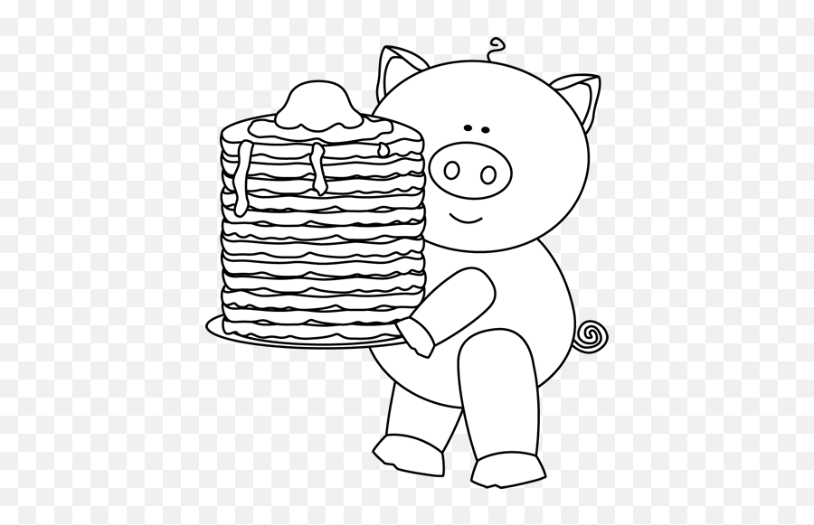 Pig With Pancakes Clip Art - Black And White Pig With Pig Pancake Coloring Pages Emoji,Pajamas Clipart