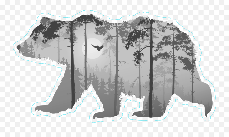 Download Forest With A Flying Owl In Bear Silhouette Sticker Emoji,Owl Silhouette Png