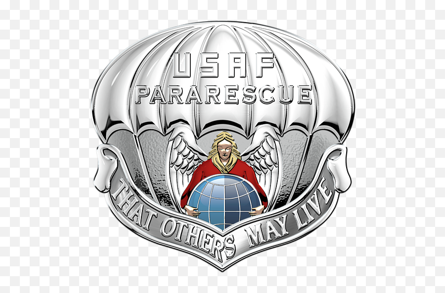 U S Air Force Pararescuemen - P J Badge Over White Leather Emoji,Afsoc Logo
