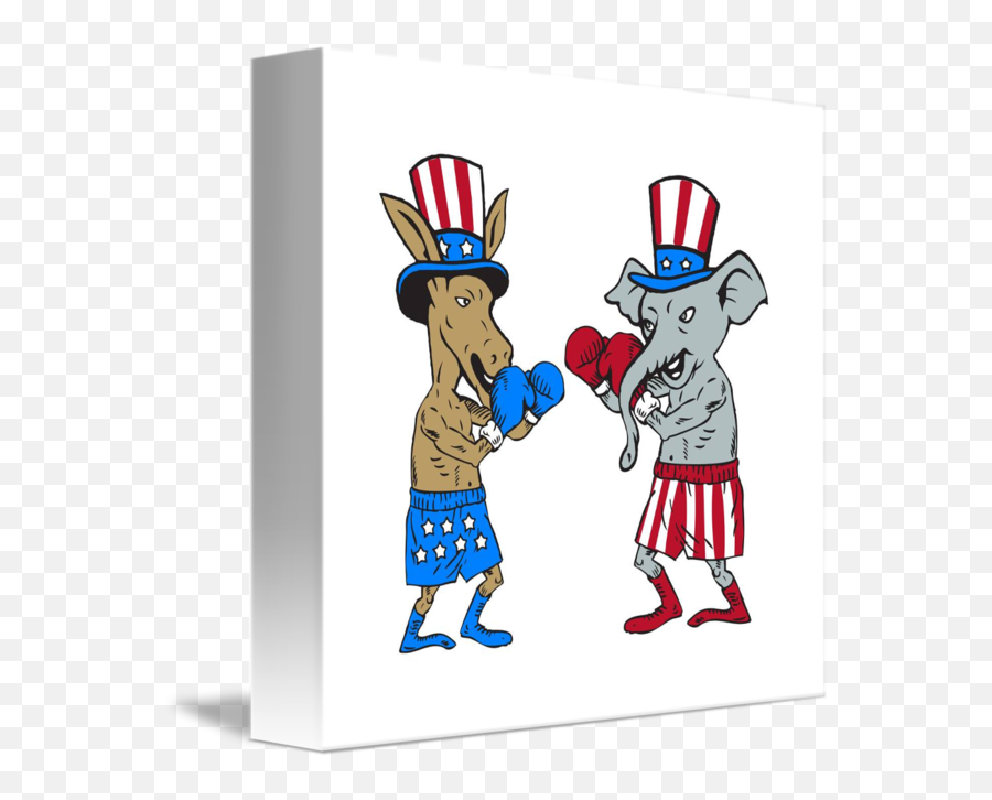 Democrat Donkey Boxer And Republican Elephant Masc By Aloysius Patrimonio - Democratic And Republican Mascot Emoji,Republican Elephant Logo