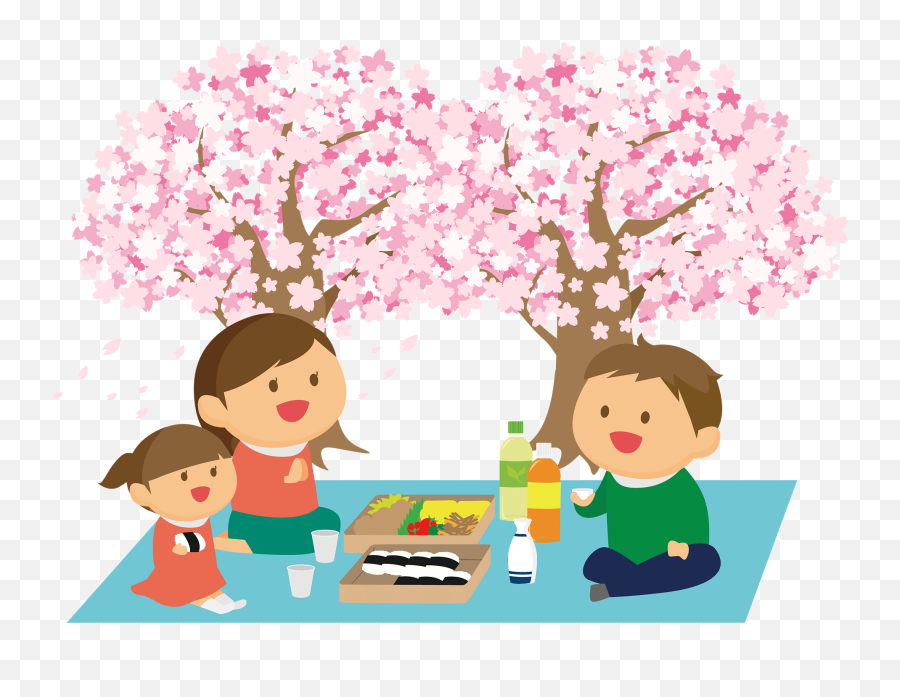 Family Picnic In Spring Clipart - Cherry Blossom Viewing Clipart Emoji,Spring Clipart
