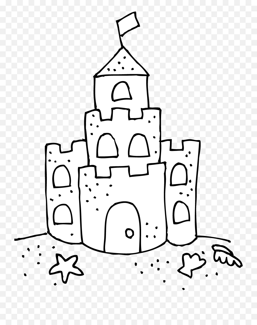Castle Coloring Page Sand Art Crafts - Sand Castle Coloring Page Emoji,Beach Clipart Black And White