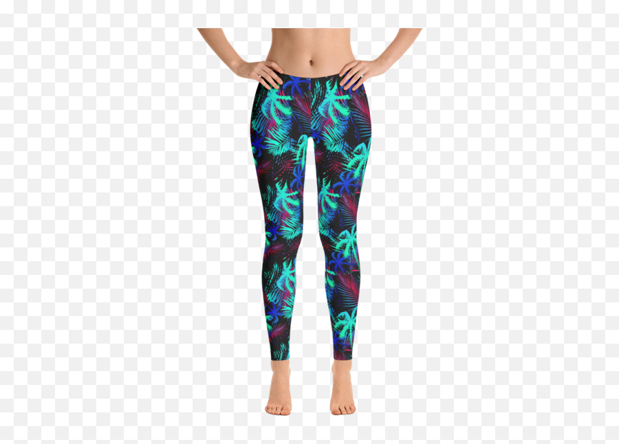 Hawaiian Tropical Palm Tree And Fern Long Yoga Leggings - 9 Colors Available Available In Plus Sizes Leopard With Blue Leggings Emoji,Palm Tree Transparent