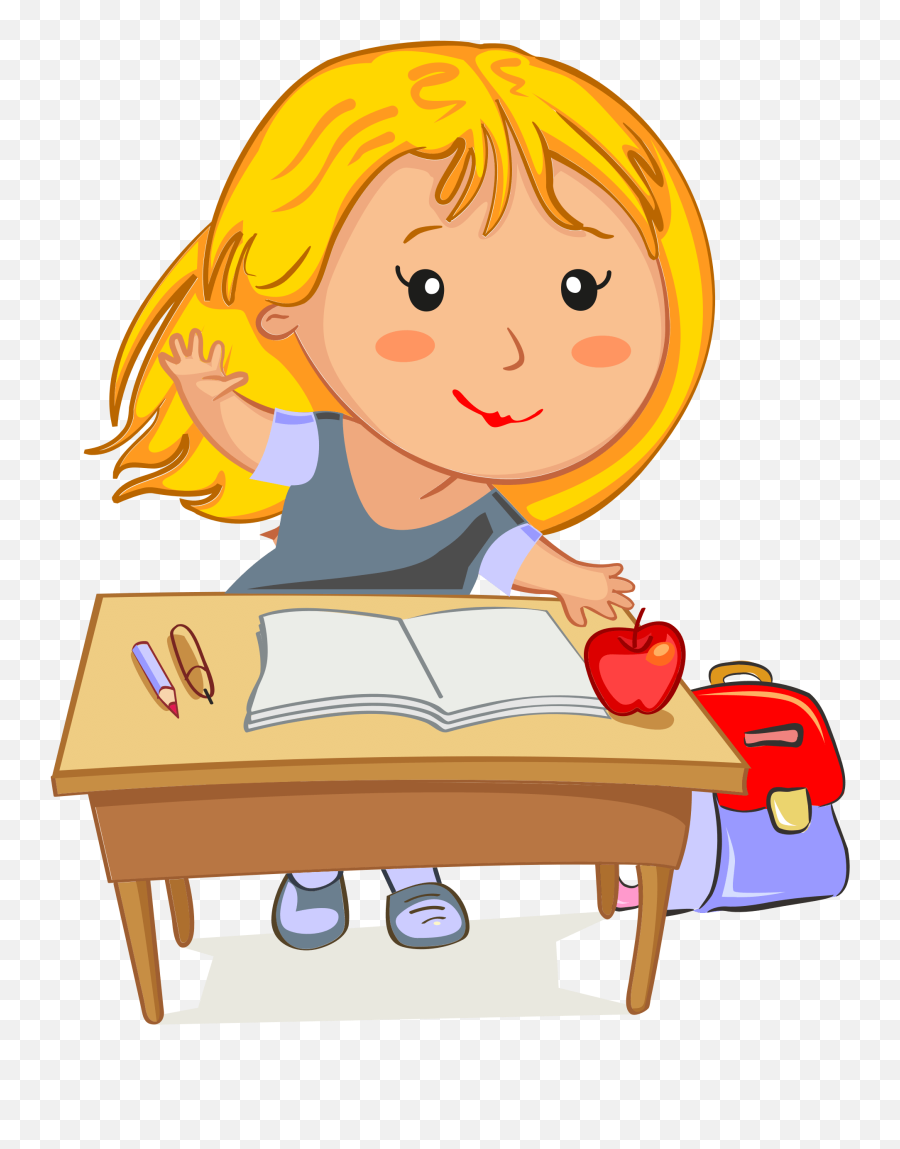 Girl Sitting At Desk Clipart - Cartoon Character At School Girl At School Desk Clipart Emoji,Desk Clipart
