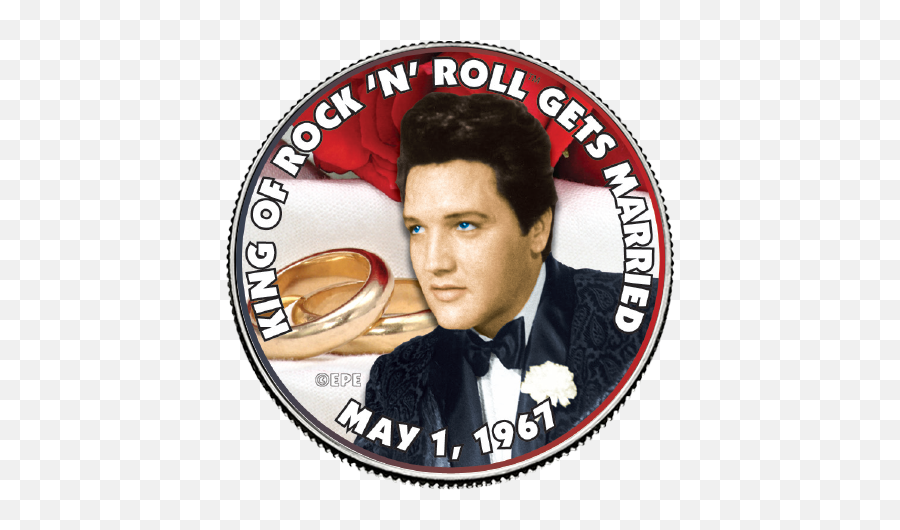 Elvis Presley King Of Rock And Roll Gets Married Colorized State Quarter Coin Emoji,Elvis Presley Png